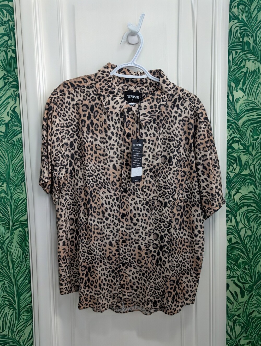 The People Vs. Men’s Short-Sleeve Cougar Print Shirt - Beige/Black